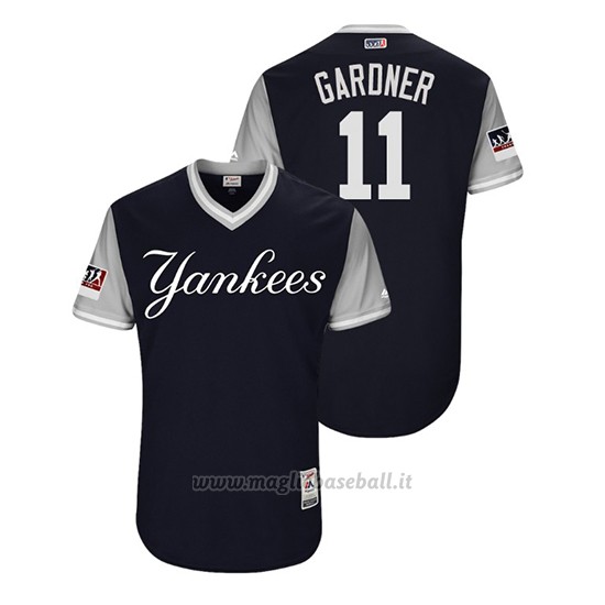 Maglia Baseball Uomo New York Yankees Brett Gardner 2018 Llws Players Weekend Gardner Blu